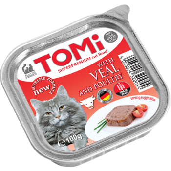 TOMI 100G ALUMINUM BOWL FOR CATS – VEAL AND POULTRY