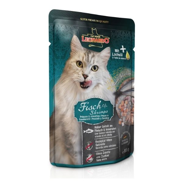 לאונרדו מחית לחתולים דגי ים ושרימפס 85 גרם 1מזון מלא טבעי לחתולים פטשופטבע