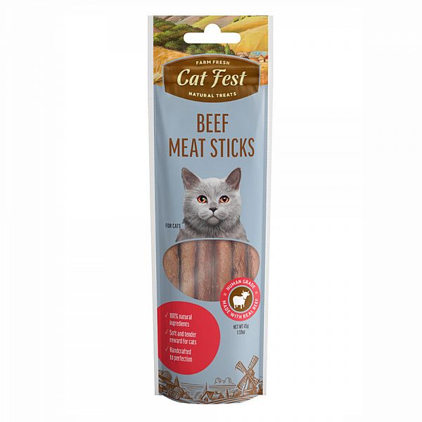 קט פיסט סטיקס בקר חטיף מקלות לחתול 45 גרם CatFest Beef meat sticks for cats, 45g. קט פיסט סטיקס בקר חטיף מקלות בשר לחתול