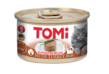 טומי פטה נתחי הודו TOMI 85G CAT FOOD WITH TURKEY מעדן 85 גרם לחתול מבית טומי גרמניה מעדן פטה עשיר המותאם לכל שלבי חיי החתול.